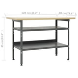Workbench Grey 120x60x85 cm Steel - Rear View