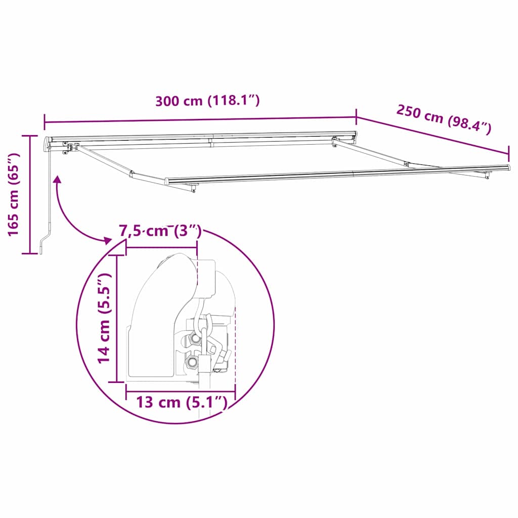Awning Frame Manual Anthracite 3 x 2.5 m Metal
