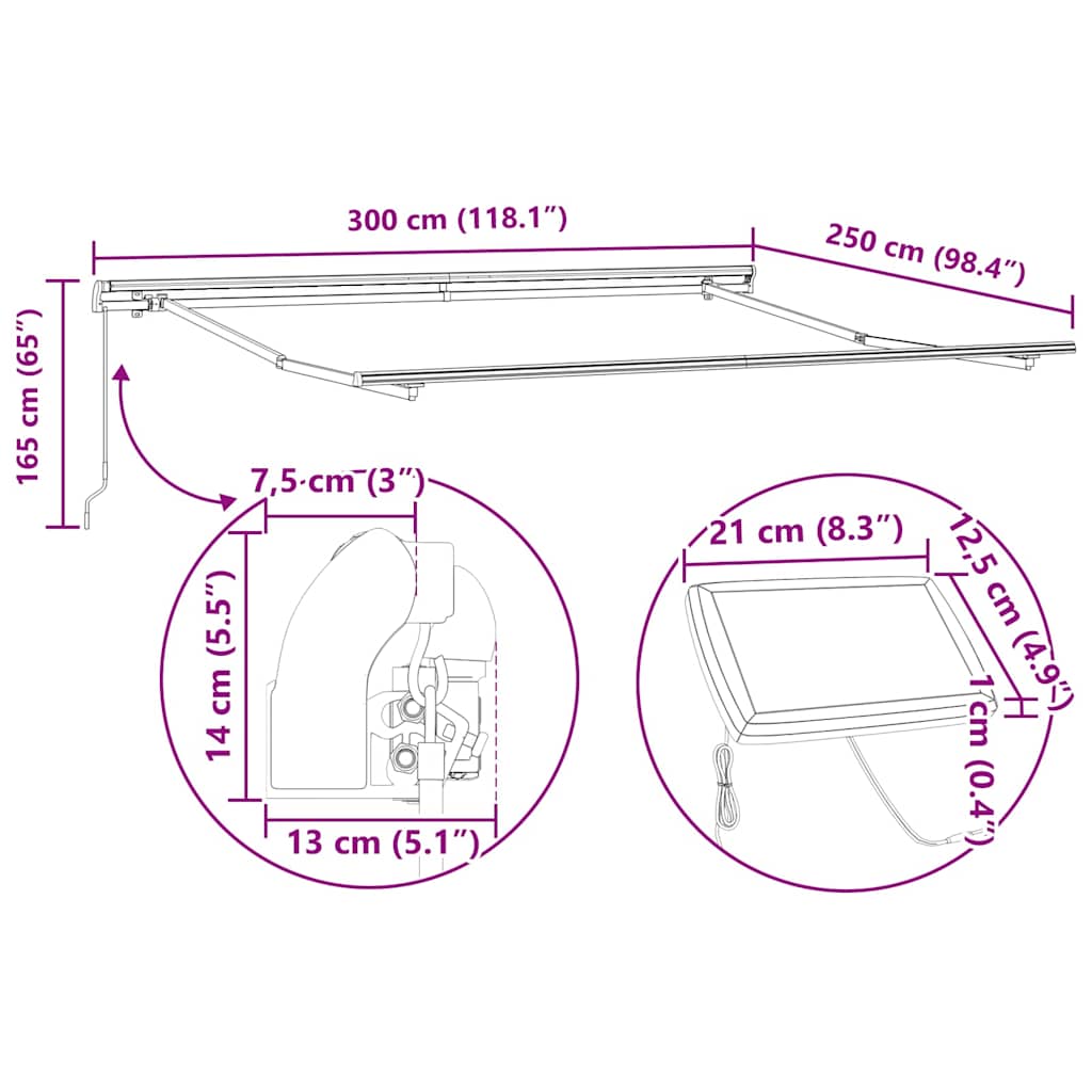Awning Frame with Manual Anthracite 3 x 2,5 m Aluminium