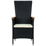7 Piece Outdoor Dining Set Poly Rattan Acacia Wood Black - Top-Down View