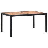 7 Piece Outdoor Dining Set Poly Rattan Acacia Wood Black - Close-Up Angle