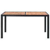 7 Piece Outdoor Dining Set Poly Rattan Acacia Wood Black - Low Angle