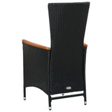 9 Piece Outdoor Dining Set Poly Rattan Acacia Wood Black - 45-Degree Angle