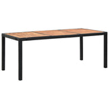 9 Piece Outdoor Dining Set Poly Rattan Acacia Wood Black - Close-Up Angle