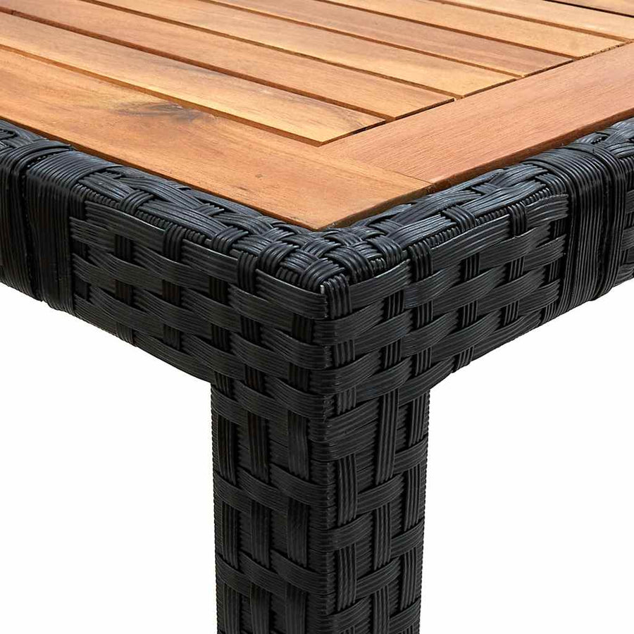 9 Piece Outdoor Dining Set Poly Rattan Acacia Wood Black