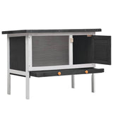 Outdoor Rabbit Hutch 1 Layer Grey Wood - Front View