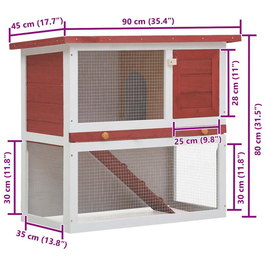 Outdoor Rabbit Hutch 1 Door Red Wood