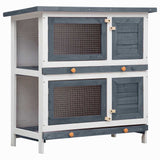 Outdoor Rabbit Hutch 4 Doors Grey Wood - Front View