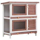 Outdoor Rabbit Hutch 4 Doors Brown Wood - Front View