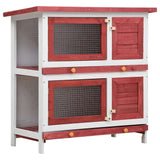Outdoor Rabbit Hutch 4 Doors Red Wood - Front View