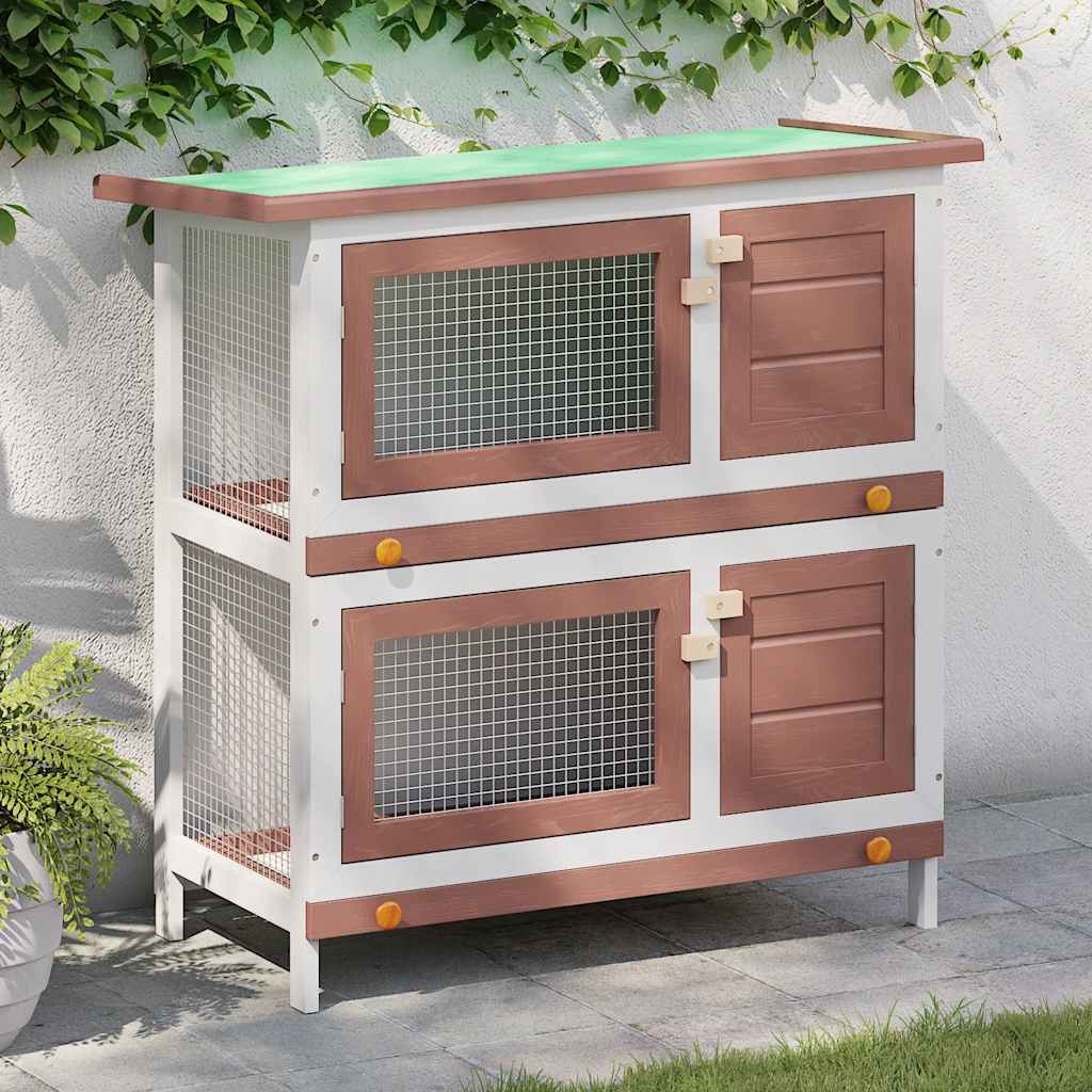 Outdoor Rabbit Hutch 4 Doors Red Wood