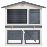 Outdoor Rabbit Hutch 3 Doors Grey Wood - Front View