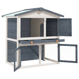 Outdoor Rabbit Hutch 3 Doors Grey Wood - Side View