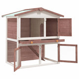 Outdoor Rabbit Hutch 3 Doors Brown Wood - Side View