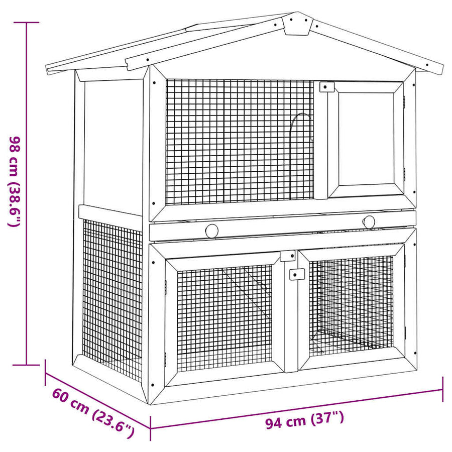 Outdoor Rabbit Hutch 3 Doors Red Wood
