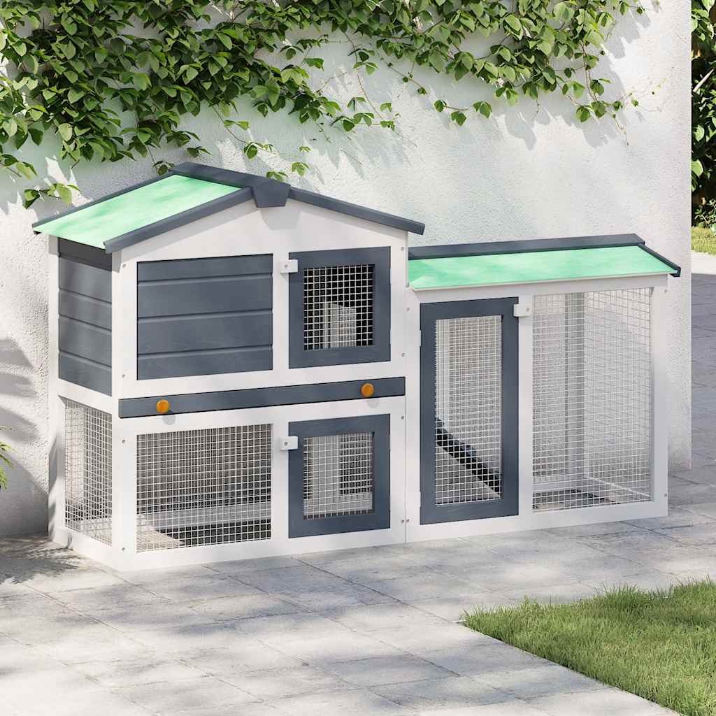 Outdoor Large Rabbit Hutch Grey and White 145x45x84 cm Wood