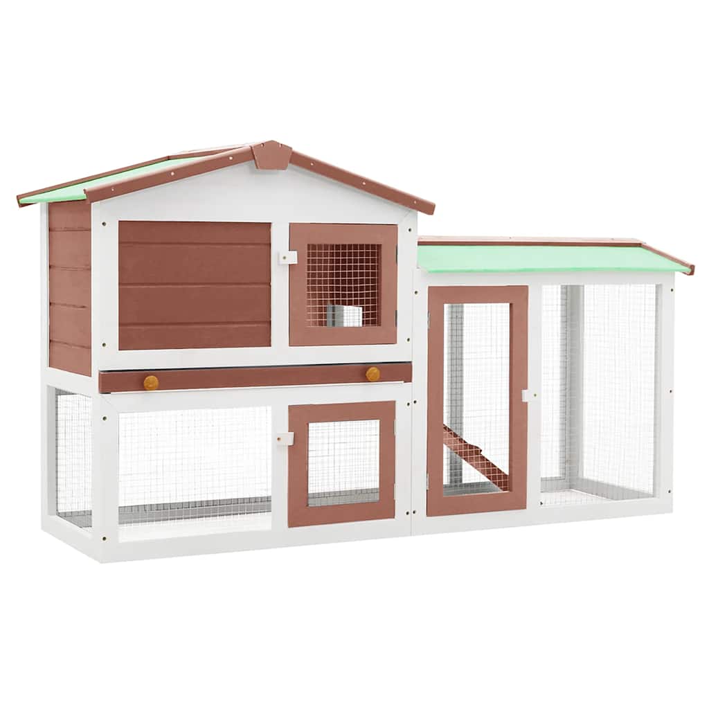 Outdoor Large Rabbit Hutch Brown and White 145x45x84 cm Wood