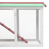 Outdoor Large Rabbit Hutch Red and White 145x45x84 cm Wood - 45-Degree Angle