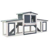 Outdoor Large Rabbit Hutch Grey and White 201x45x85 cm Wood