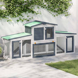 Outdoor Large Rabbit Hutch Grey and White 201x45x85 cm Wood