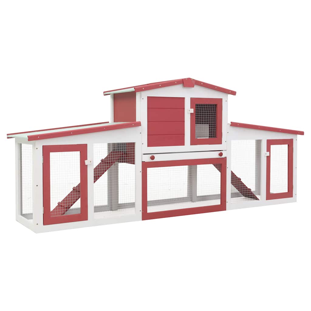 Outdoor Large Rabbit Hutch Red and White 201x45x85 cm Wood