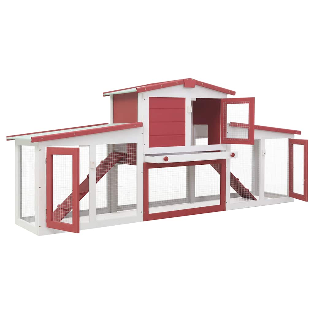 Outdoor Large Rabbit Hutch Red and White 201x45x85 cm Wood