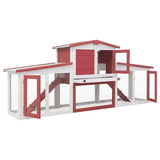 Outdoor Large Rabbit Hutch Red and White 201x45x85 cm Wood - Side View