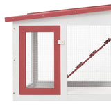 Outdoor Large Rabbit Hutch Red and White 201x45x85 cm Wood - 45-Degree Angle