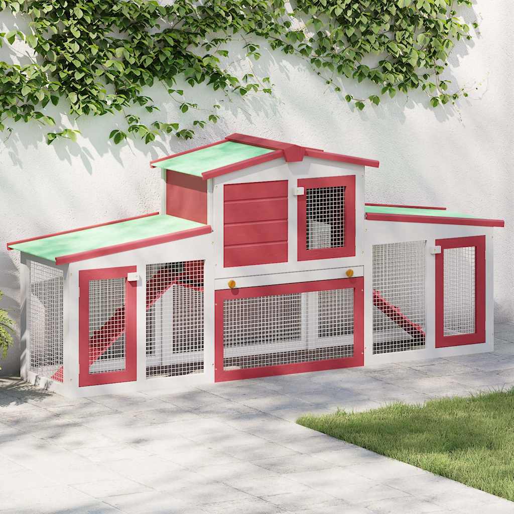 Outdoor Large Rabbit Hutch Red and White 201x45x85 cm Wood