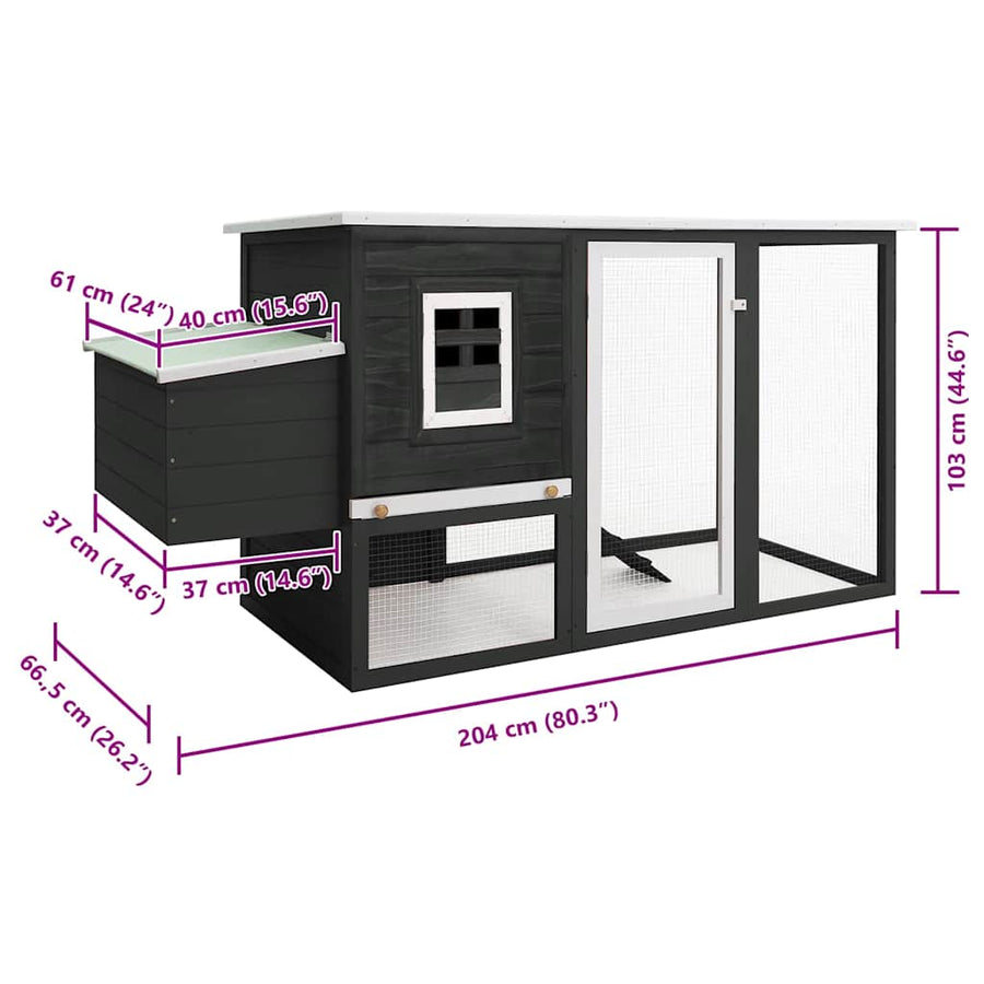 Outdoor Chicken Cage Hen House with 1 Egg Cage Grey Wood