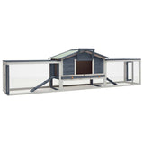 Rabbit Hutch Grey 310x70x87 cm Solid Pine & Fir Wood - Front View