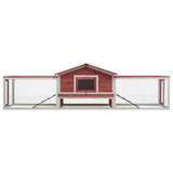 Rabbit Hutch Red 310x70x87 cm Solid Pine & Fir Wood - Side View