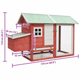 Chicken Cage Red 170x81x110 cm Solid Pine & Fir Wood - Extra Image