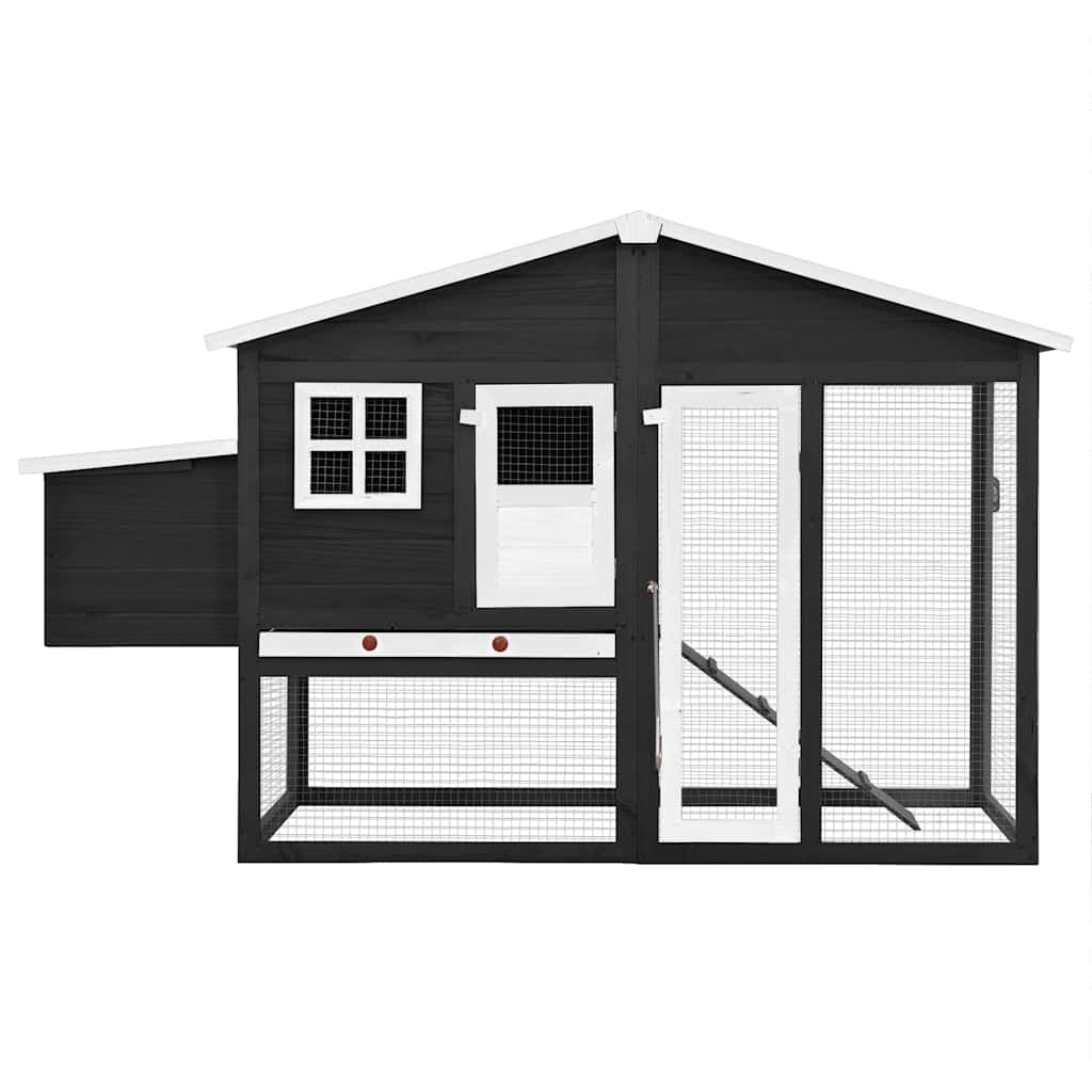 Chicken Coop with Nest Box Grey and White Solid Fir Wood