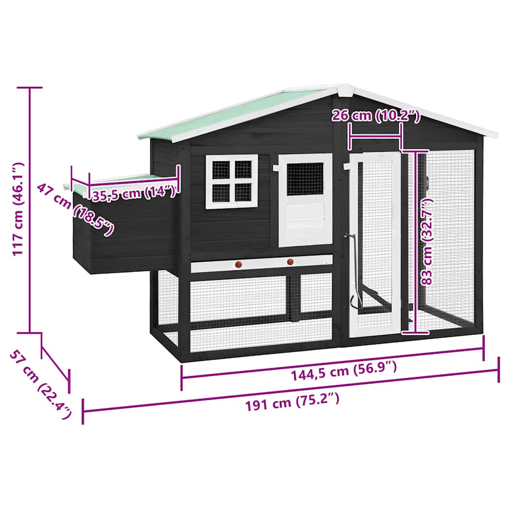 Chicken Coop with Nest Box Grey and White Solid Fir Wood