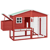 Chicken Coop with Nest Box Red and White Solid Fir Wood - Front View