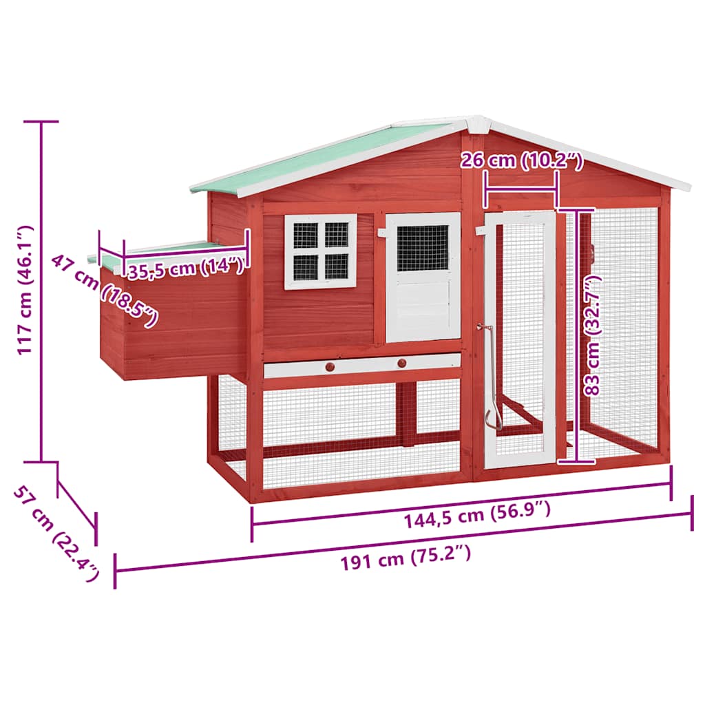 Chicken Coop with Nest Box Red and White Solid Fir Wood