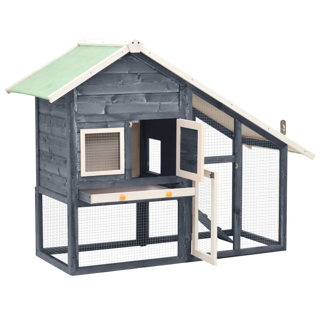 Rabbit Hutch Grey And White 140x63x120 Cm Solid Firwood