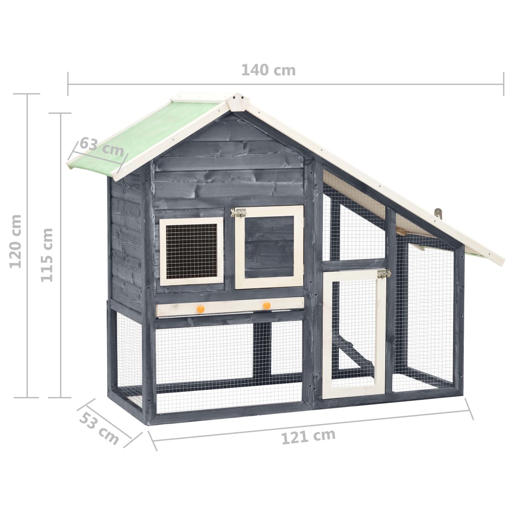 Rabbit Hutch Grey And White 140x63x120 Cm Solid Firwood