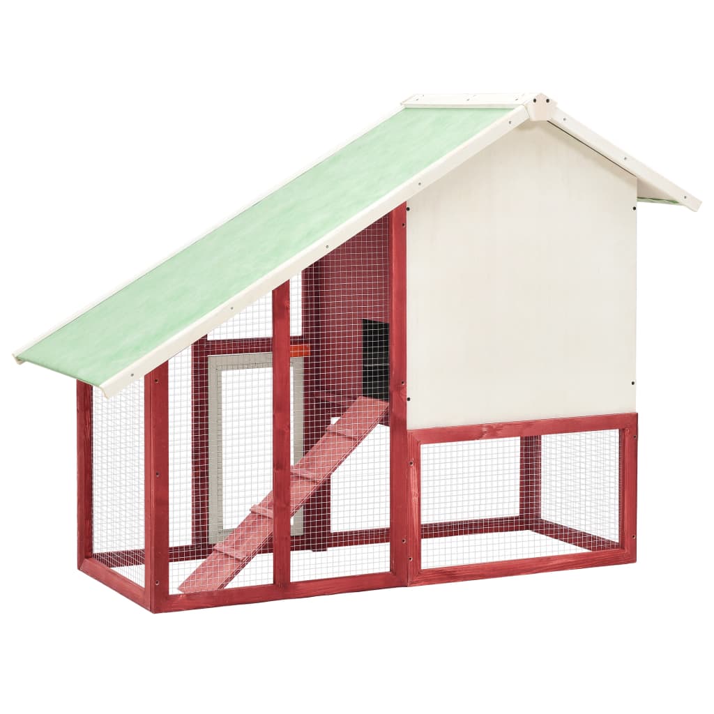 Rabbit Hutch Red And White 140x63x120 Cm Solid Firwood