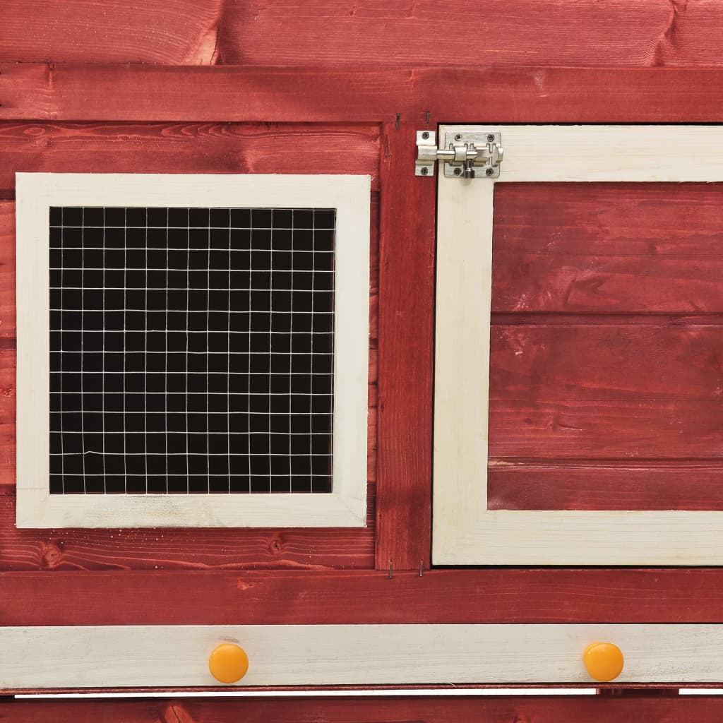Rabbit Hutch Red And White 140x63x120 Cm Solid Firwood