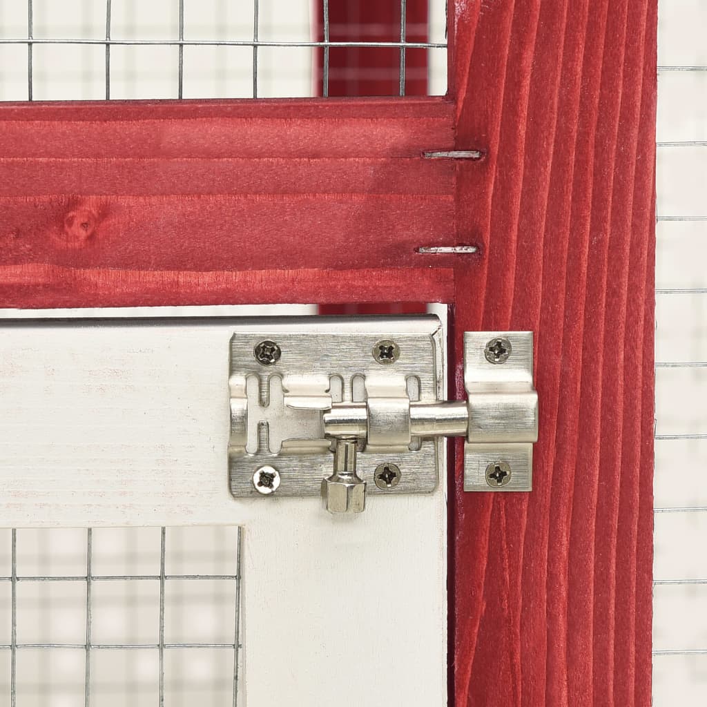 Rabbit Hutch Red And White 140x63x120 Cm Solid Firwood