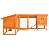 Outdoor Rabbit Hutch with Run Brown Solid Fir Wood - Side View