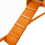 Outdoor Rabbit Hutch with Run Brown Solid Fir Wood - Rear View