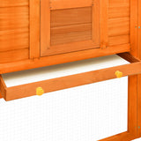 Outdoor Rabbit Hutch with Run Brown Solid Fir Wood - Low Angle