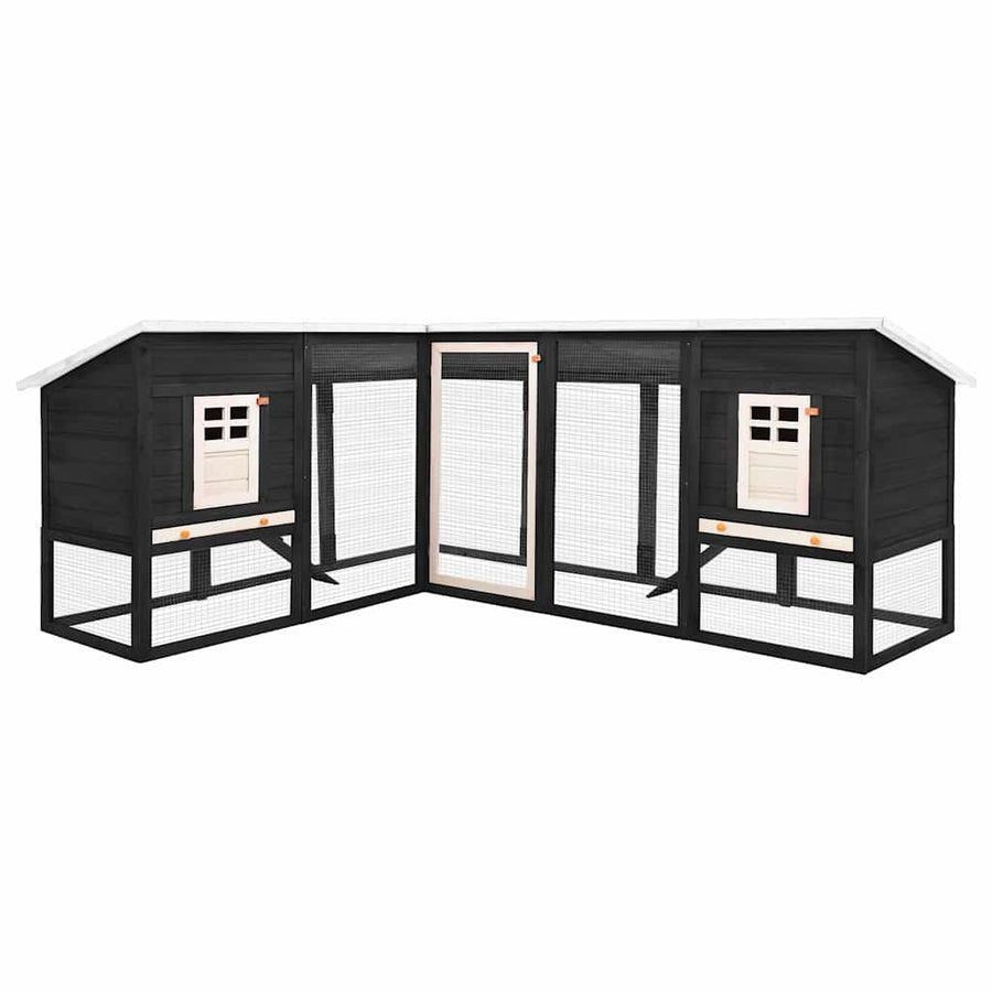 Outdoor Rabbit Hutch with Run Grey and White Solid Fir Wood
