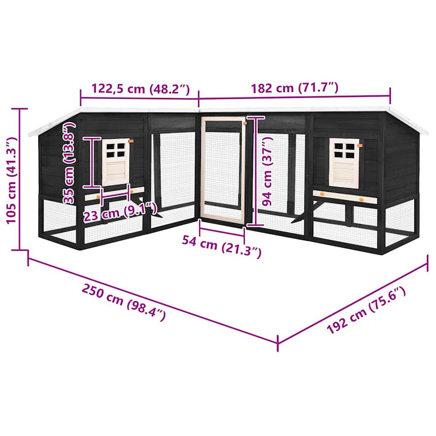 Outdoor Rabbit Hutch with Run Grey and White Solid Fir Wood