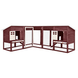 Outdoor Rabbit Hutch with Run Mocca and White Solid Fir Wood - Side View