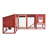 Outdoor Rabbit Hutch with Run Red and White Solid Fir Wood - Side View