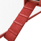Outdoor Rabbit Hutch with Run Red and White Solid Fir Wood - Rear View